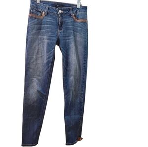 White House Black Market Skimmer Faux Leather Trim  Zipper Ankles Sz 4